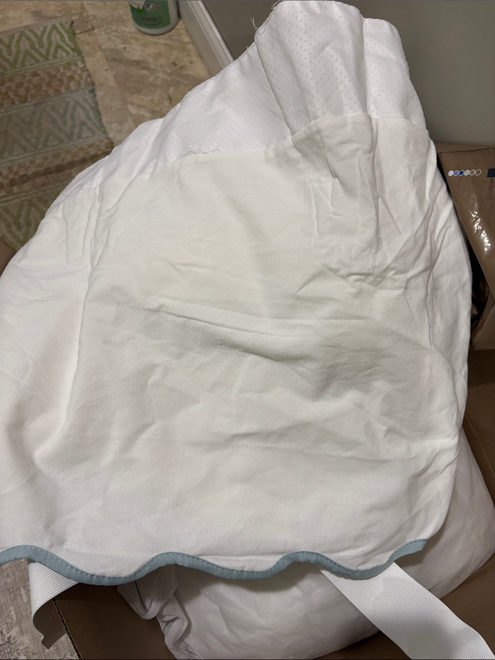 Lush Decor White Scalloped Edge Bedskirt  with Light Blue Trim - Picture 2 of 5